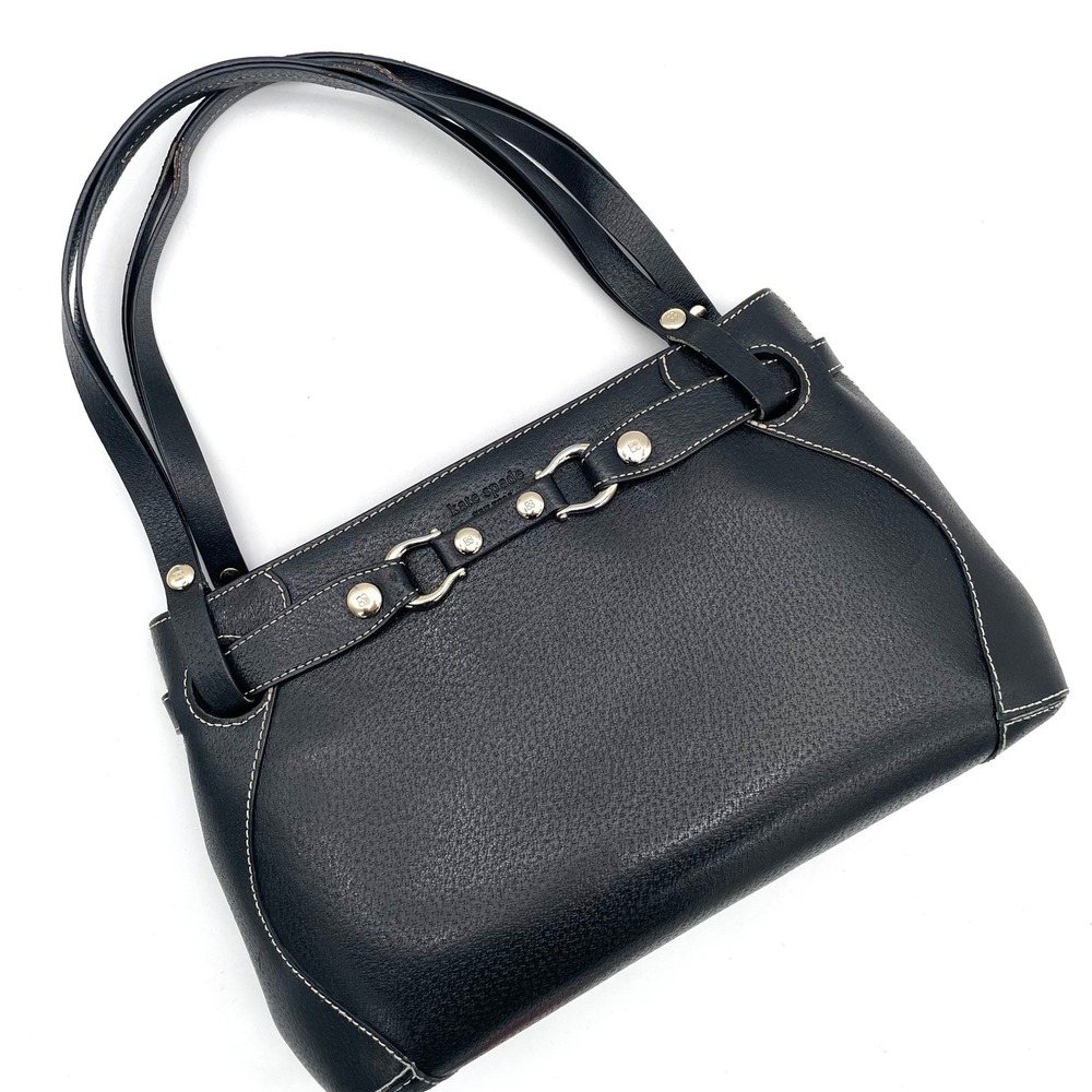Kate Spade Shoulder Bag Leather Women Black Good Y2K Contrast Stitch Handbag